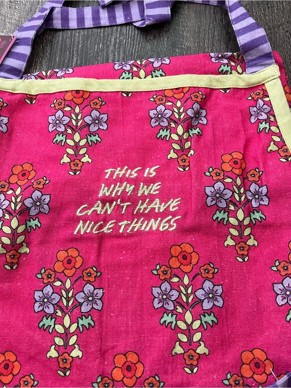 Furbish Studio Cheeky Apron. Bright whimsical colors,stripes, flower prints!